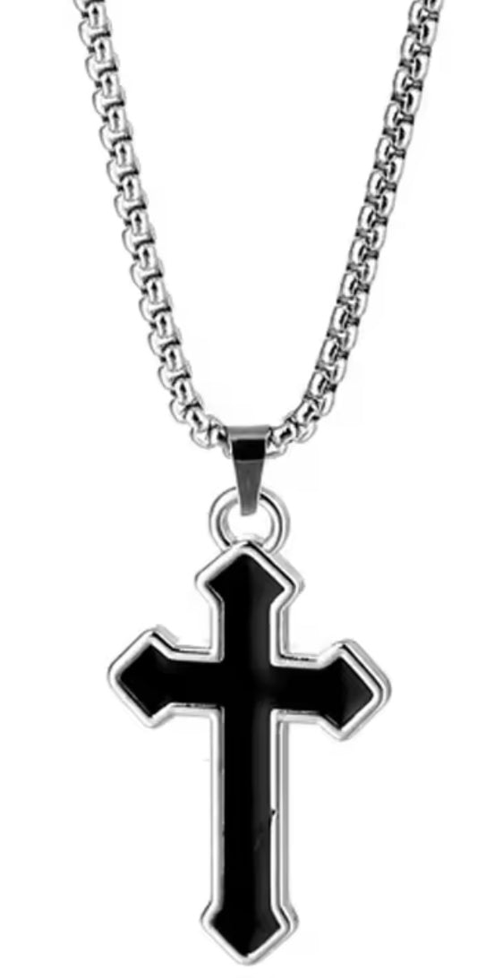 black cross** Silver Saint chain
