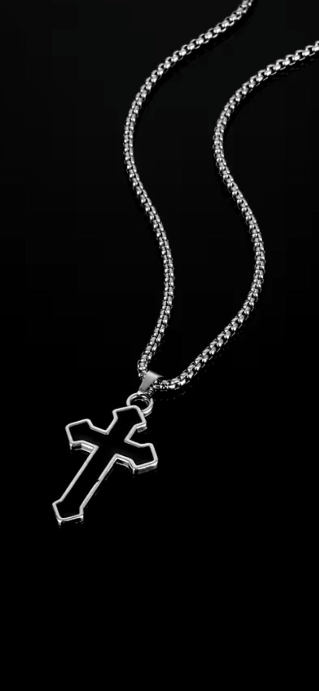 black cross** Silver Saint chain