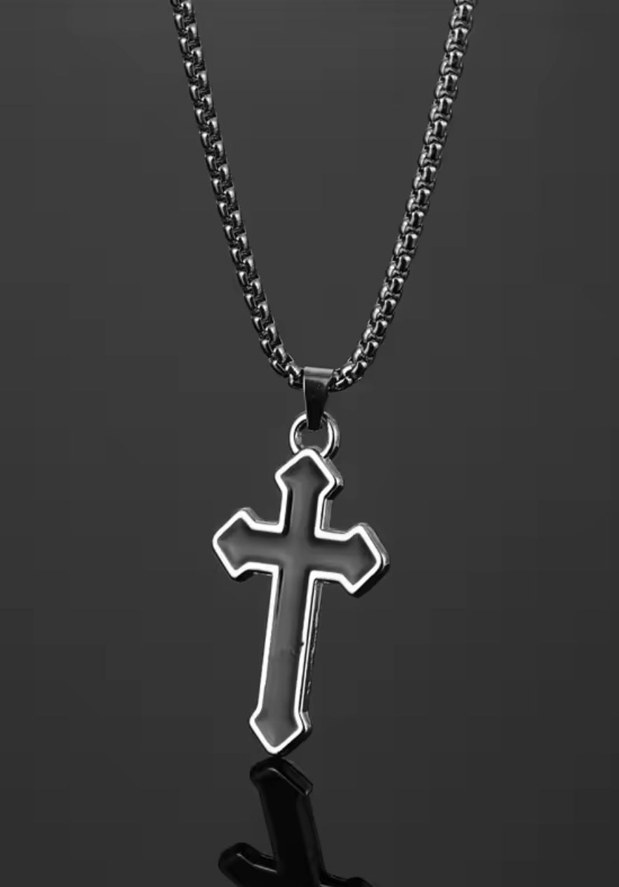 black cross** Silver Saint chain